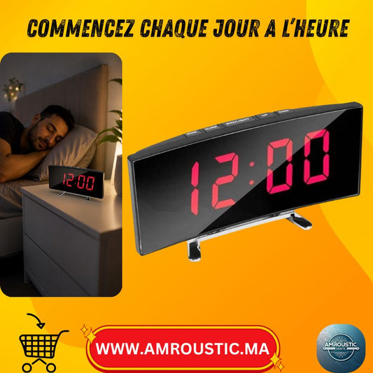 منبه رقمي LED بمرآة DT-6507 مع درجة الحرارة والتاريخ ووظيفة الغفوة