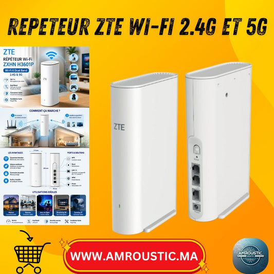 مكرر ZTE ZXHN H3601P Wi-Fi 6 ثنائي النطاق 2.4G/5G – بوابة منزلية مع منافذ LAN/WAN