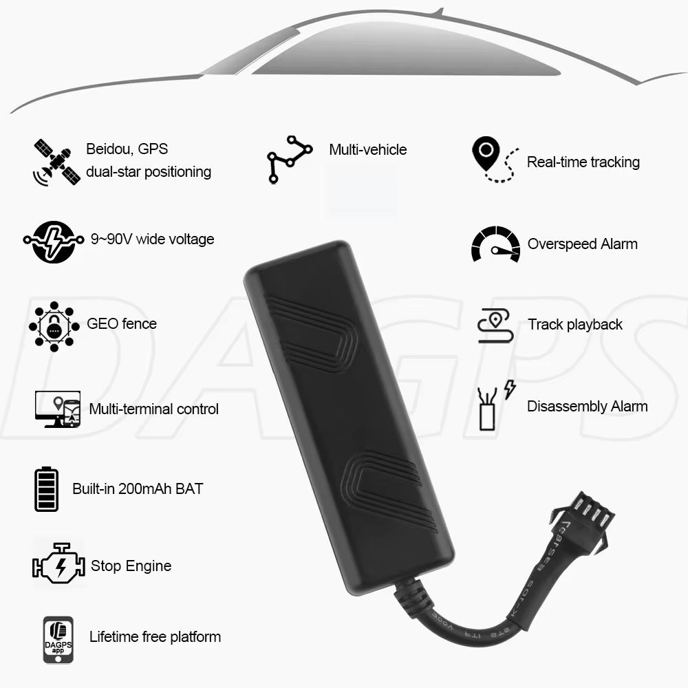 Mini Traceur GPS DAGPS TK205/ST-901 pour Voiture et Moto 12-80V avec Suivi Temps Réel