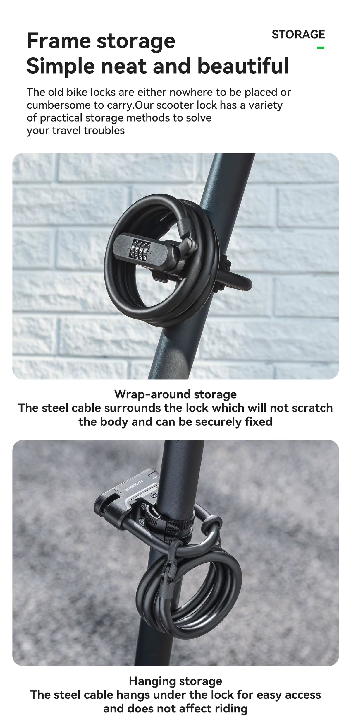 ROCKBROS – Antivol à code 4 chiffres avec câble 1,1 m pour trottinette et vélo