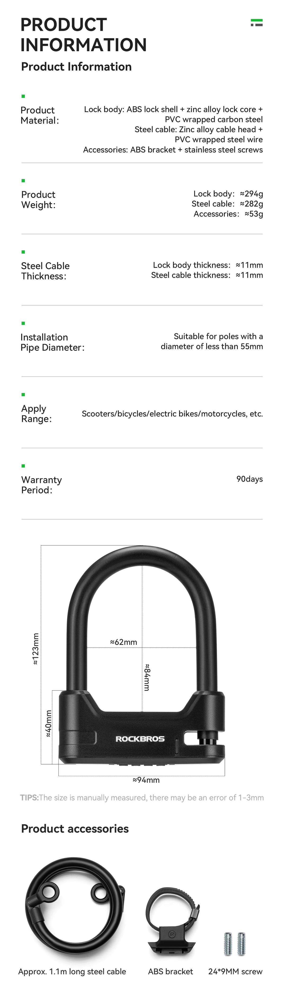 ROCKBROS – Antivol à code 4 chiffres avec câble 1,1 m pour trottinette et vélo
