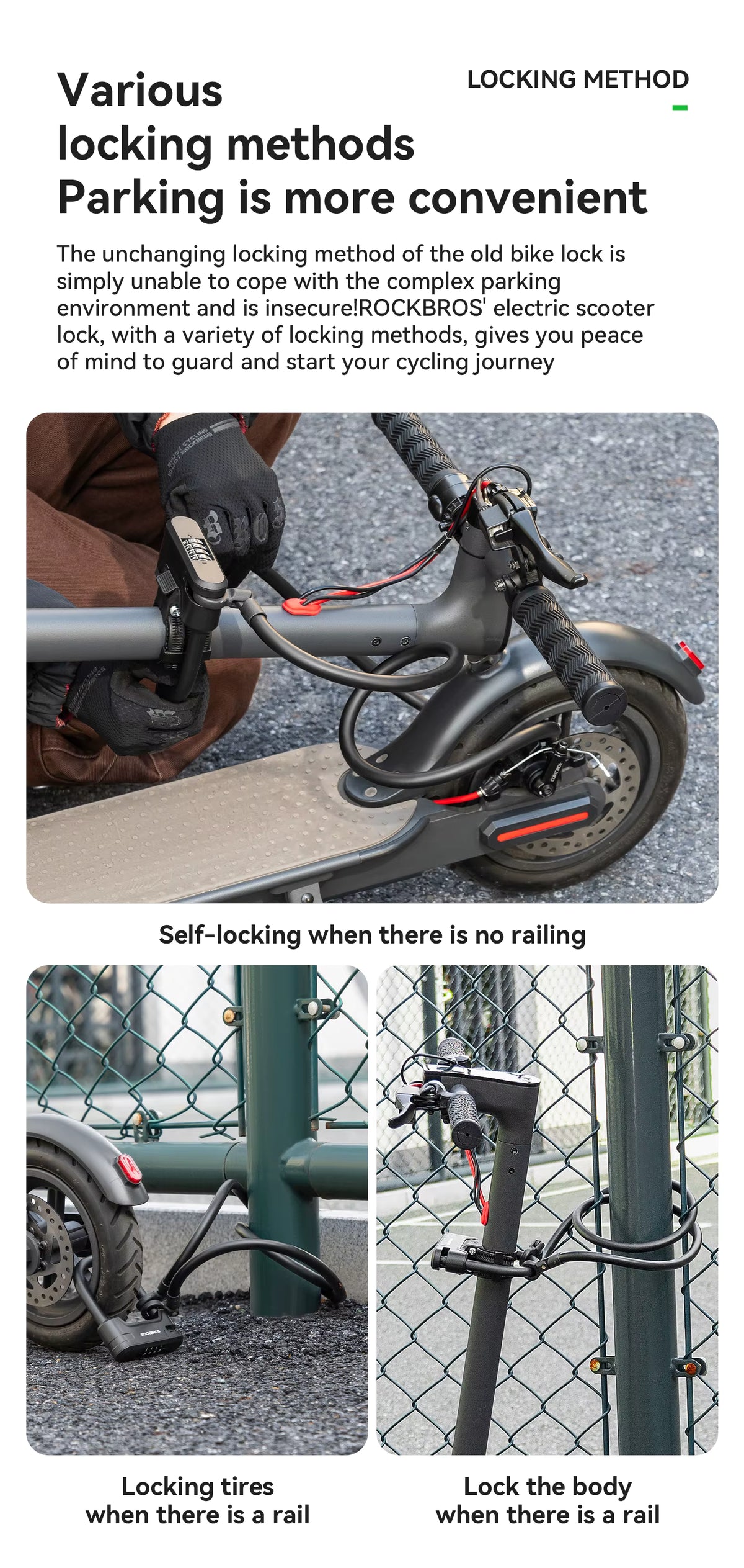 ROCKBROS – Antivol à code 4 chiffres avec câble 1,1 m pour trottinette et vélo