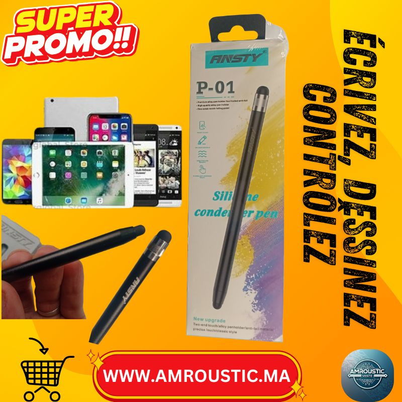 Stylet Tactile ANSTY P-01 – Pointe Silicone Condensée, Double Embouts, Compatible Téléphone & Tablette, Haute Sensibilité