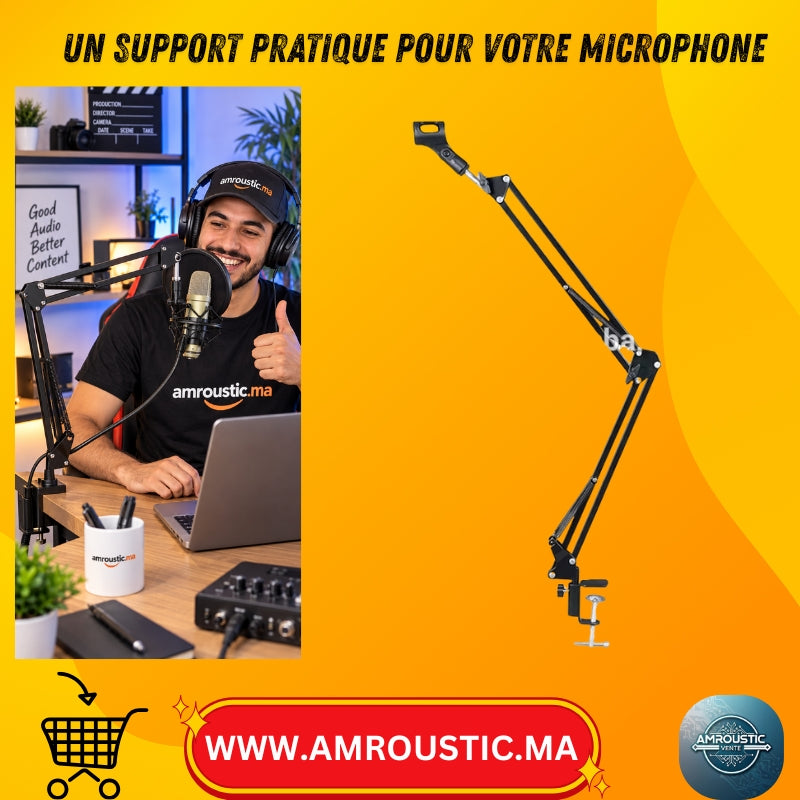 Support Bras Articule pour Microphone de Bureau – Enregistrement, Streaming & Podcast