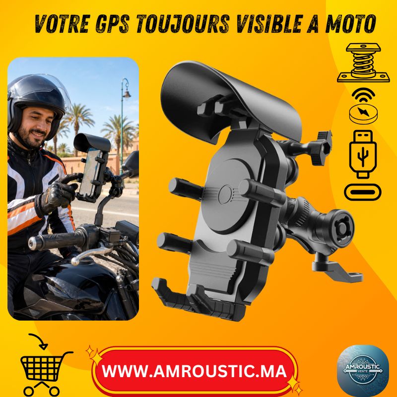 Support Téléphone Moto YF-285-D avec Charge Sans Fil 15 W et Pare-Soleil