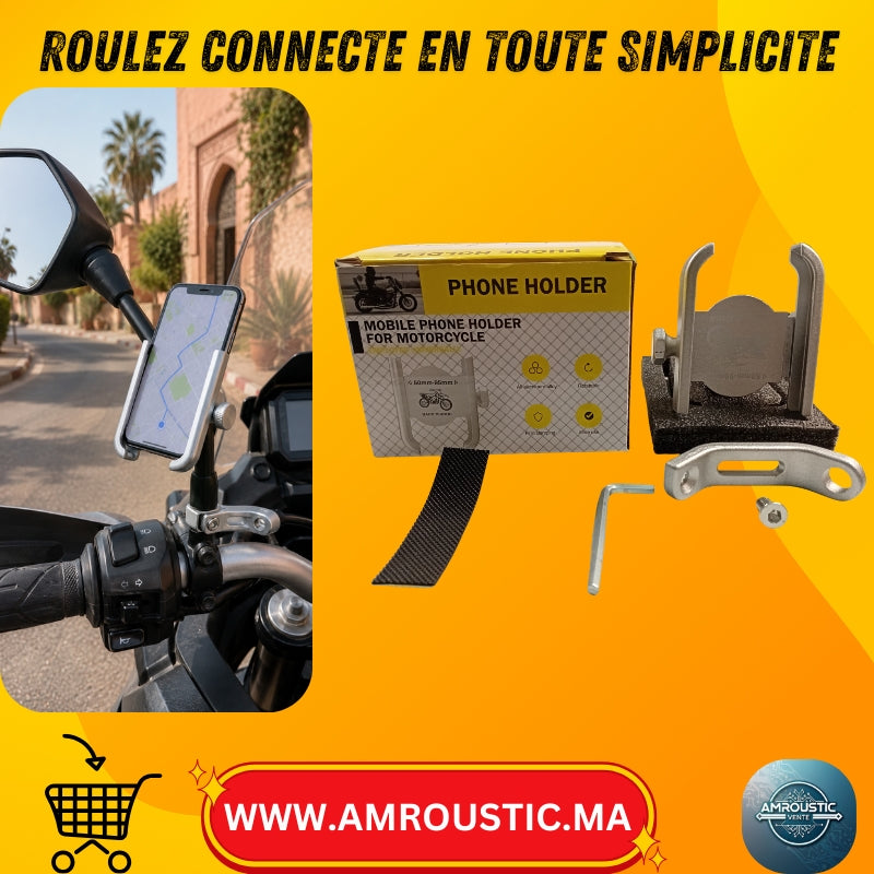 Support Téléphone Moto en Aluminium pour Fixation sur Rétroviseur – 50 à 95 mm