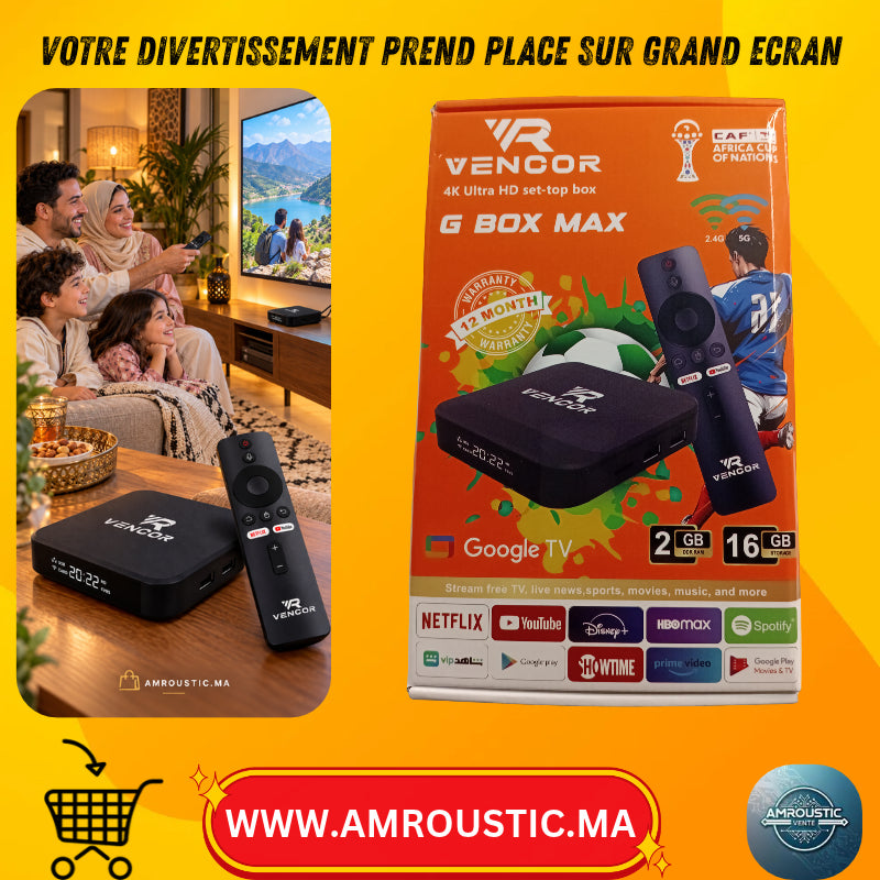TV Box VENCOR G BOX MAX 4K – 2 Go RAM, 16 Go et Wi-Fi double bande