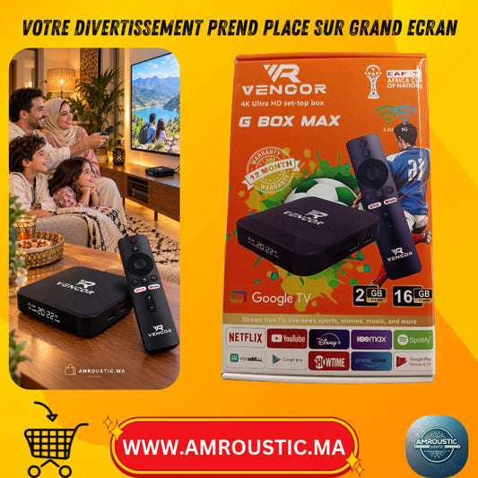 جهاز استقبال تلفزيوني VENCOR G BOX MAX 4K – ذاكرة وصول عشوائي 2 جيجابايت، سعة 16 جيجابايت وواي فاي مزدوج النطاق