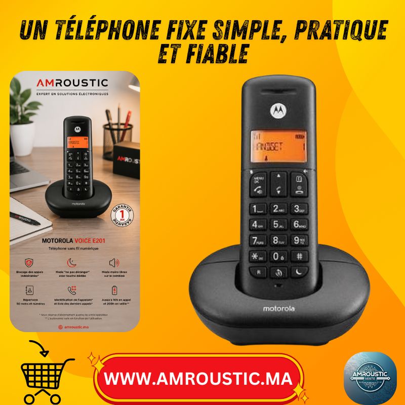 Téléphone Sans Fil Motorola Voice E201 avec Blocage d’Appels et Mode Ne Pas Déranger