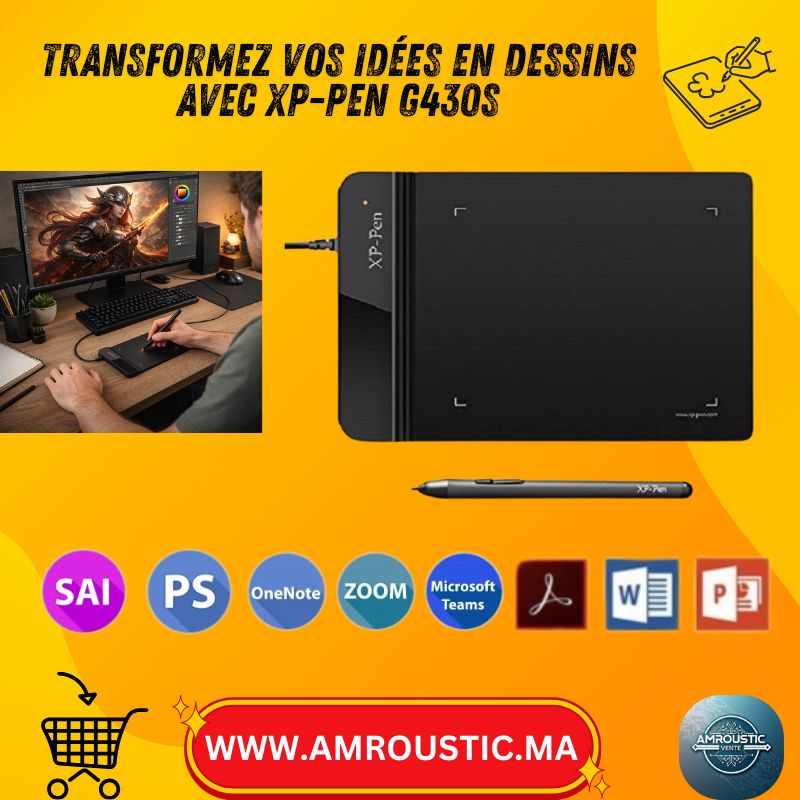 جهاز XPPen G430S اللوحي للرسومات بحجم 4x3 بوصة مع قلم بدون بطارية - 8192 مستوى