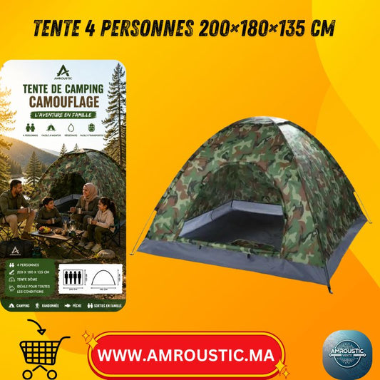 Tente de Camping Camouflage 4 Personnes – 200×180×135 cm
