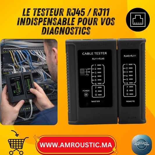 جهاز اختبار كابلات الشبكة RJ45 / RJ11 / RJ12 بوحدة قابلة للفصل