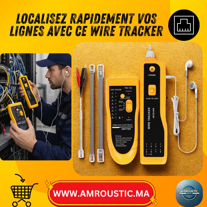 جهاز اختبار كابلات الشبكة RJ45 / RJ11 مع كاشف خط وسماعة أذن