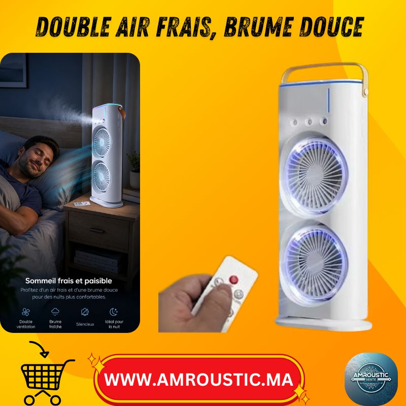 Ventilateur Brumisateur Double Tête F18 – 3 Vitesses – Réservoir 280 ml – USB 5V
