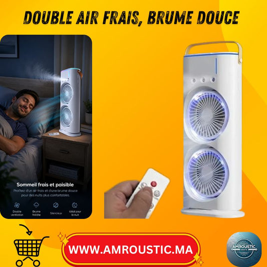 Ventilateur Brumisateur Double Tête F18 – 3 Vitesses – Réservoir 280 ml – USB 5V