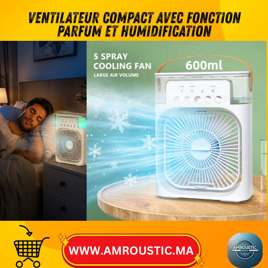 Ventilateur Refroidisseur d’Air Portable avec Humidificateur, LED 7 Couleurs et Minuterie 1/2/3H