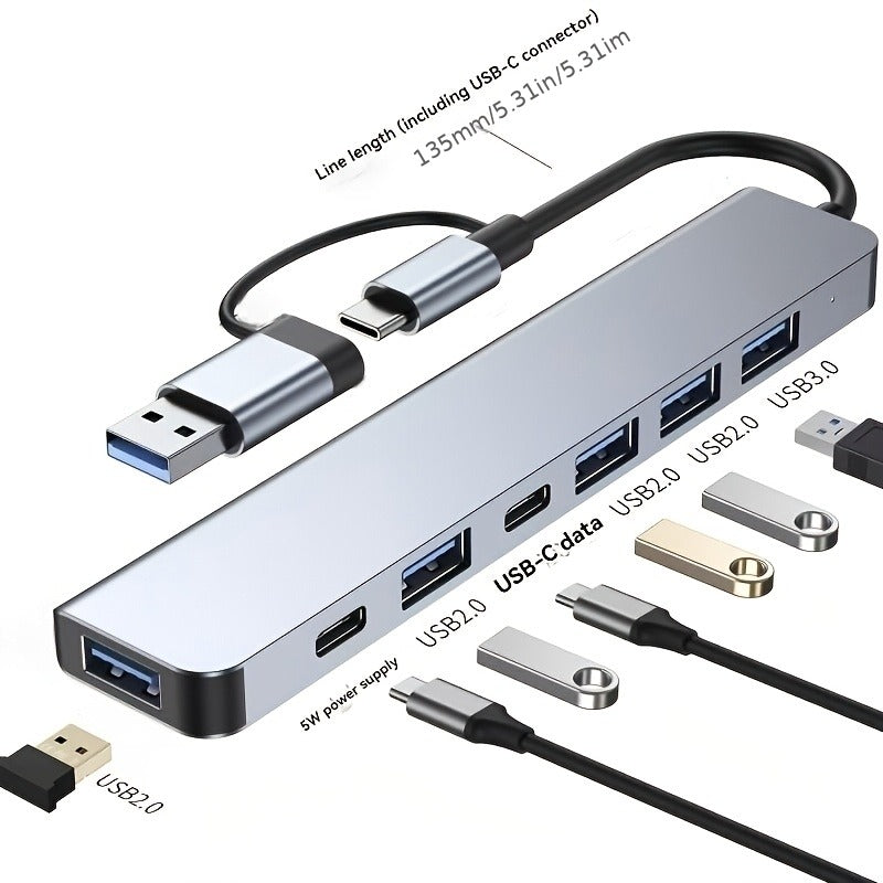 موزع USB نوع C 3.0 8 في 1 من سبائك الألومنيوم مع منافذ USB وUSB-C