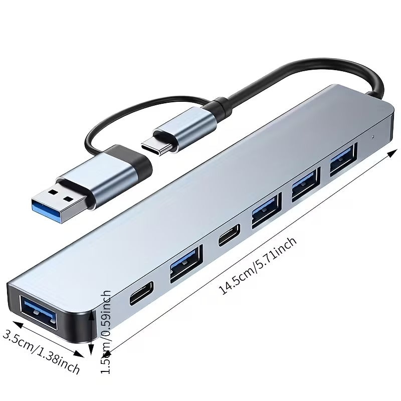 موزع USB نوع C 3.0 8 في 1 من سبائك الألومنيوم مع منافذ USB وUSB-C