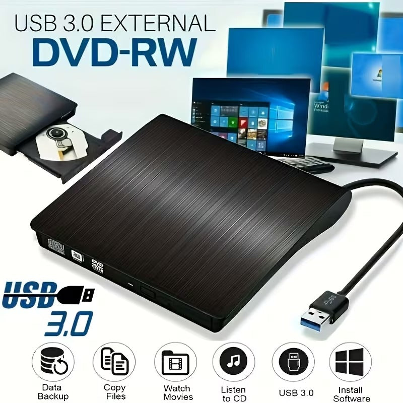 Lecteur Graveur DVD-RW Externe USB 3.0 Portable pour PC et Ordinateur Portable