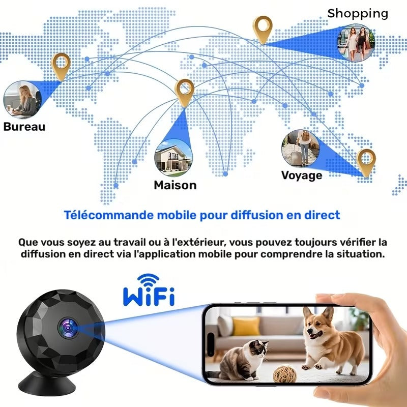 Mini Caméra WiFi Magnétique 480P Rechargeable avec Détection de Mouvement