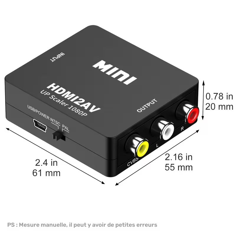 محول HDMI إلى AV RCA صغير 1080P - محول للتلفزيون القديم، وIPTV، وصندوق التلفزيون، ووحدة التحكم