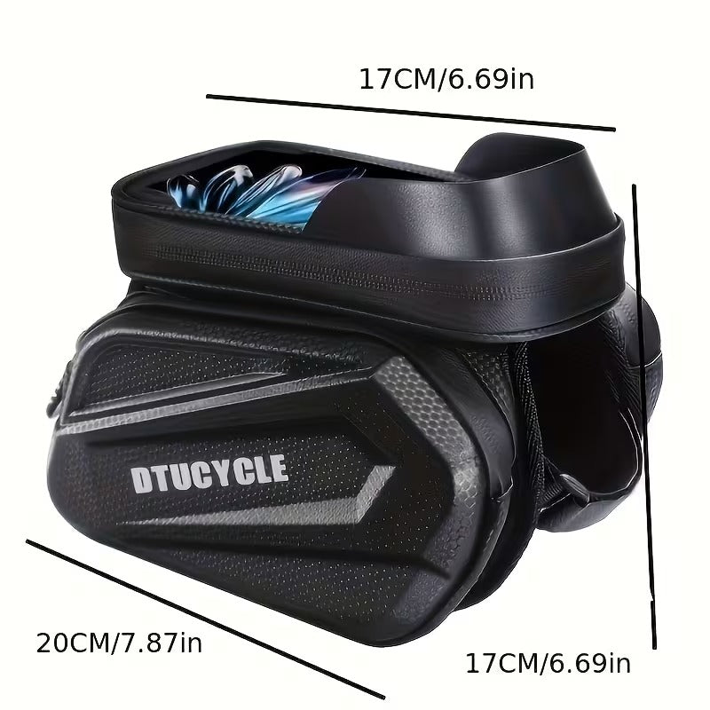 Sacoche Avant Vélo VTT avec Étui Téléphone – Double Poche Tube Supérieur Résistante aux Éclaboussures