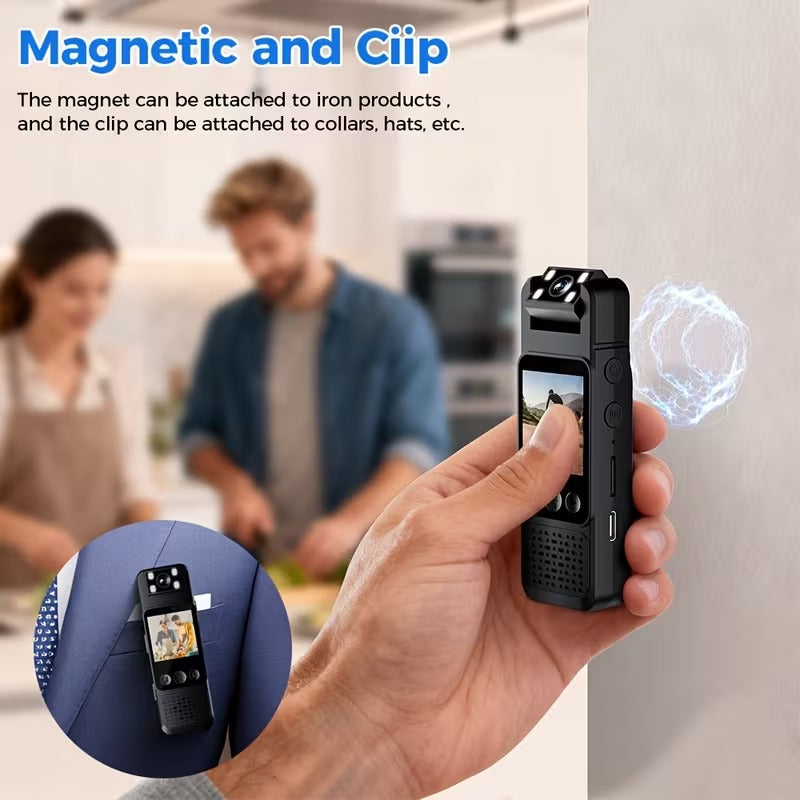 Caméra corporelle 1080P avec audio, objectif rotatif 180° et vision nocturne