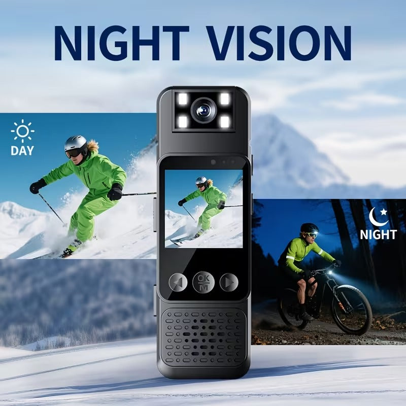 Caméra corporelle 1080P avec audio, objectif rotatif 180° et vision nocturne