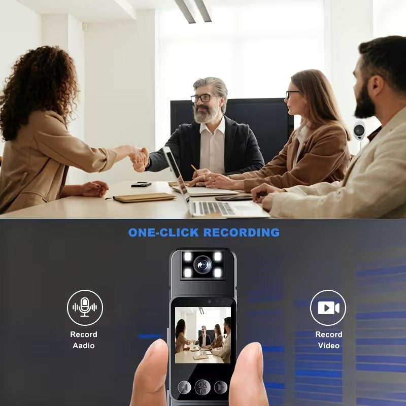 Caméra corporelle 1080P avec audio, objectif rotatif 180° et vision nocturne