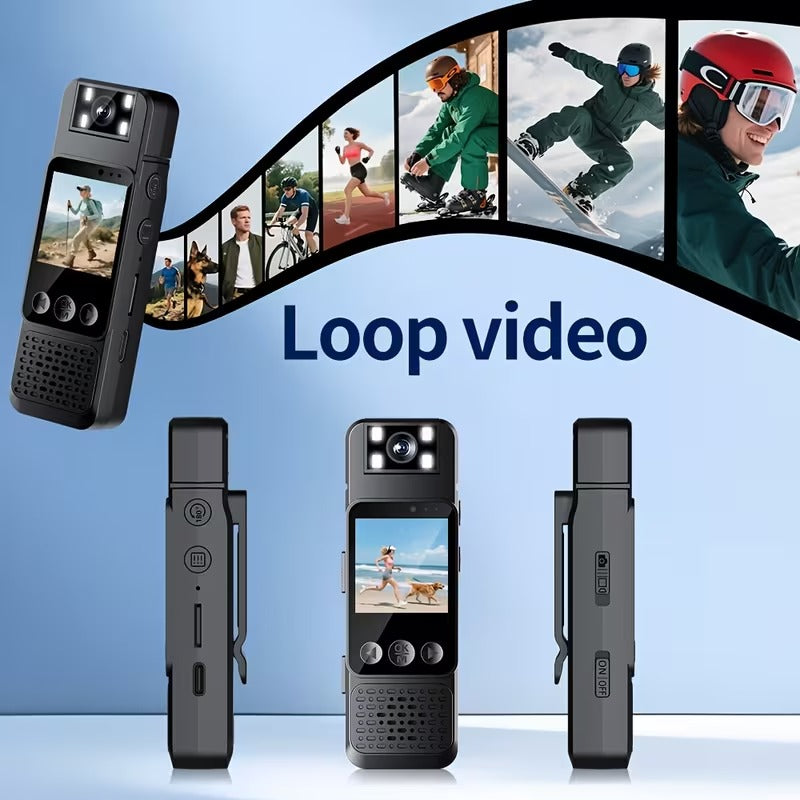 Caméra corporelle 1080P avec audio, objectif rotatif 180° et vision nocturne