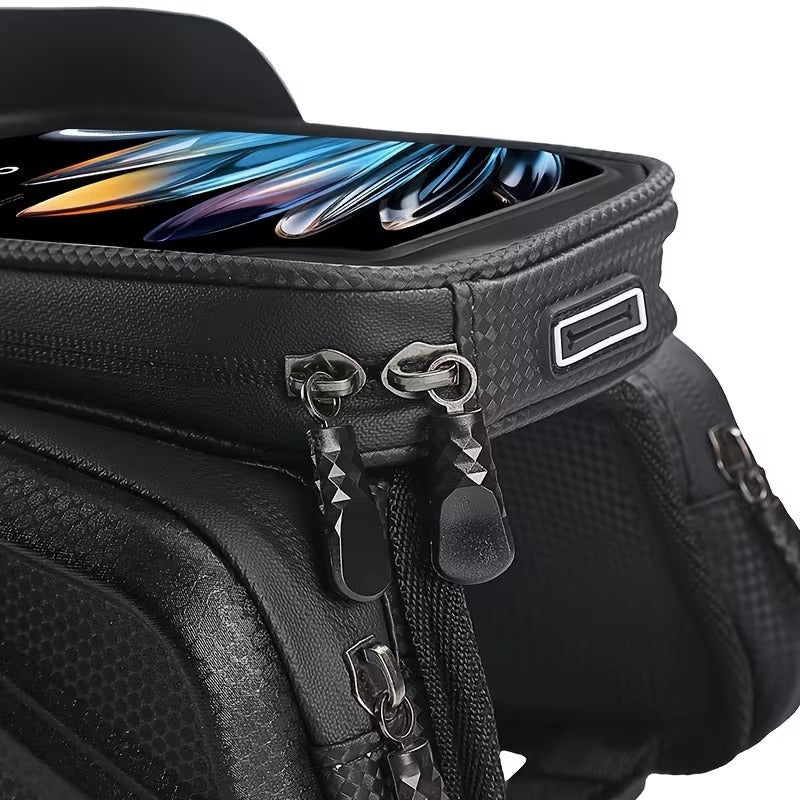 Sacoche Avant Vélo VTT avec Étui Téléphone – Double Poche Tube Supérieur Résistante aux Éclaboussures