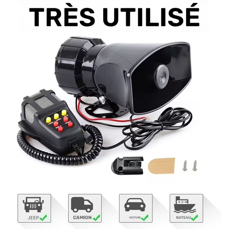Klaxon 12V Sept Tons avec Microphone pour Voiture, Moto, Bateau et Véhicule Électrique