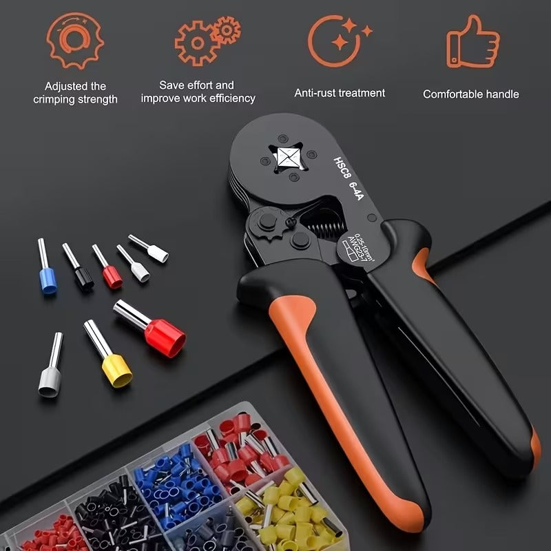Pince à Sertir HSC8 6-4A avec 200, 400 Embouts de Fil Isolés – Kit de Sertissage à Cliquet Auto-Ajustable