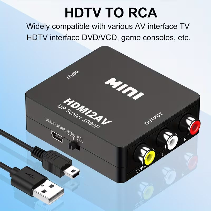 محول HDMI إلى AV RCA صغير 1080P - محول للتلفزيون القديم، وIPTV، وصندوق التلفزيون، ووحدة التحكم