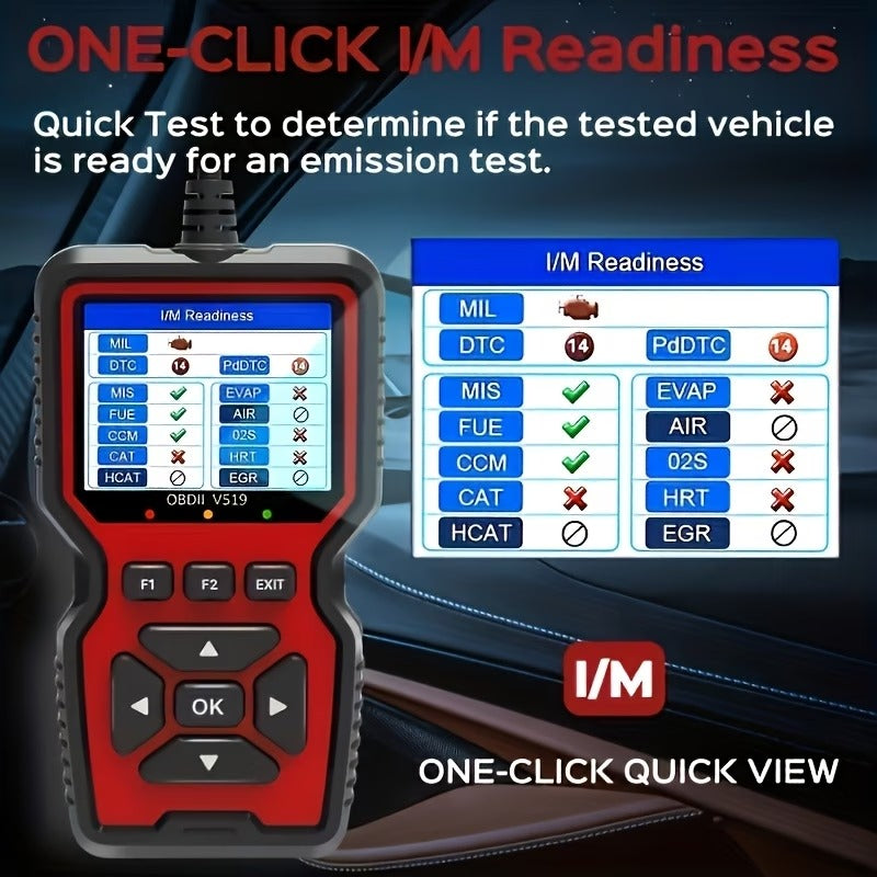 ماسح تشخيص السيارات OBD2 V519 – قارئ رموز مع شاشة ملونة وتحليل في الوقت الفعلي