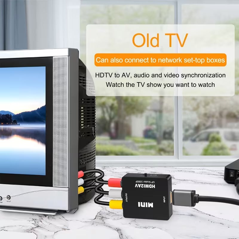محول HDMI إلى AV RCA صغير 1080P - محول للتلفزيون القديم، وIPTV، وصندوق التلفزيون، ووحدة التحكم