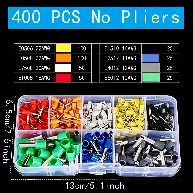 Pince à Sertir HSC8 6-4A avec 200, 400 Embouts de Fil Isolés – Kit de Sertissage à Cliquet Auto-Ajustable