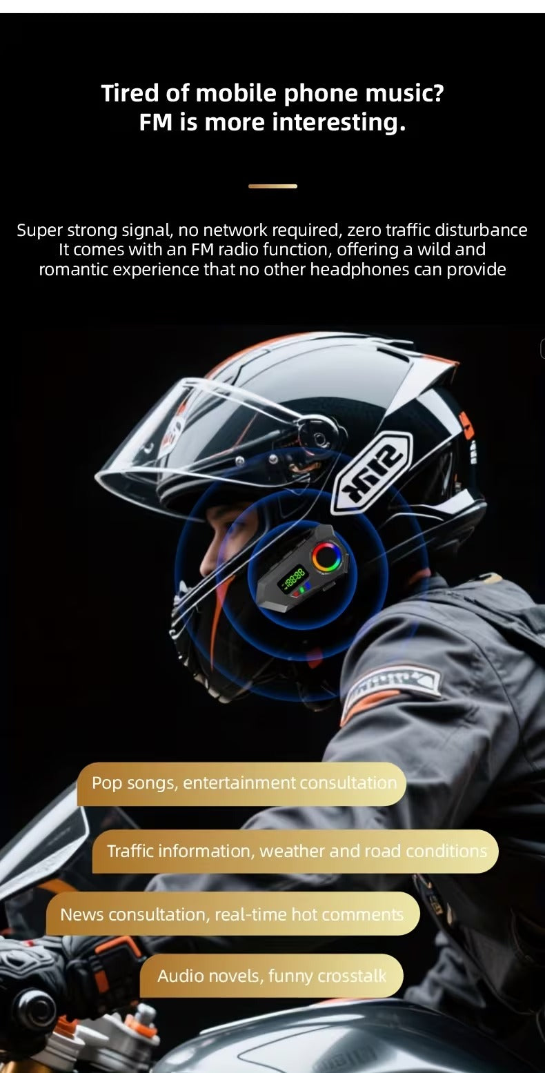 Ecouteur de Casque Sans Fil Y30A pour Moto et Vélo Électrique – Bluetooth 6.0, FM, Micro, Lumière RGB, IP65