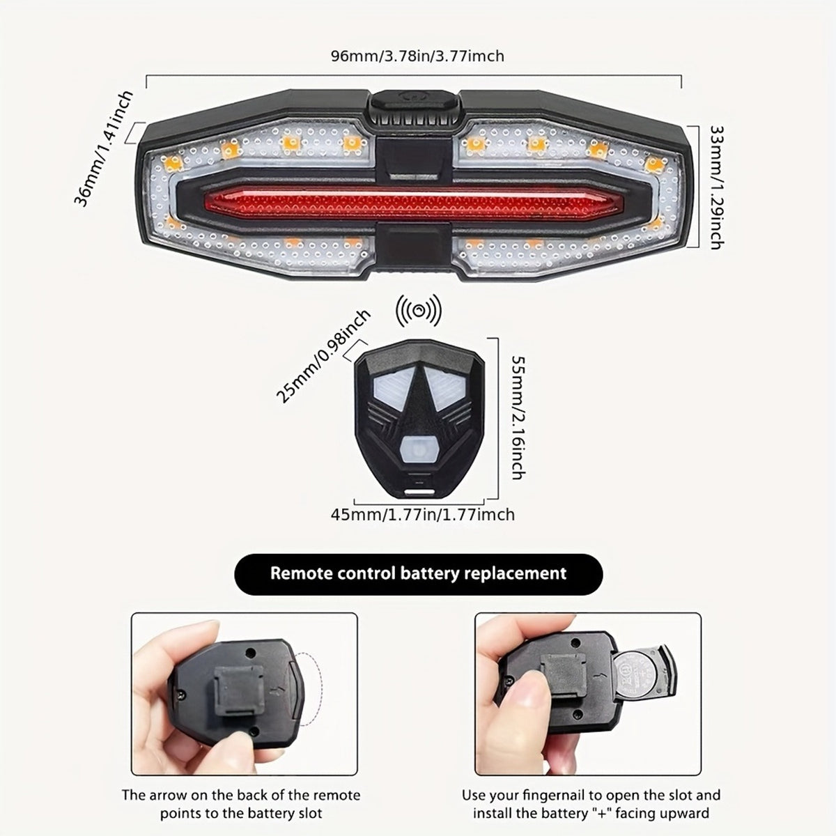 Feu arrière vélo LED rechargeable USB avec clignotants et télécommande sans fil