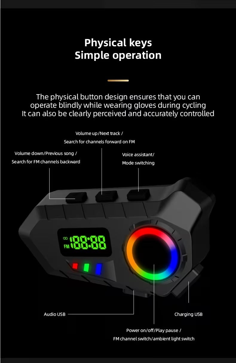 Ecouteur de Casque Sans Fil Y30A pour Moto et Vélo Électrique – Bluetooth 6.0, FM, Micro, Lumière RGB, IP65