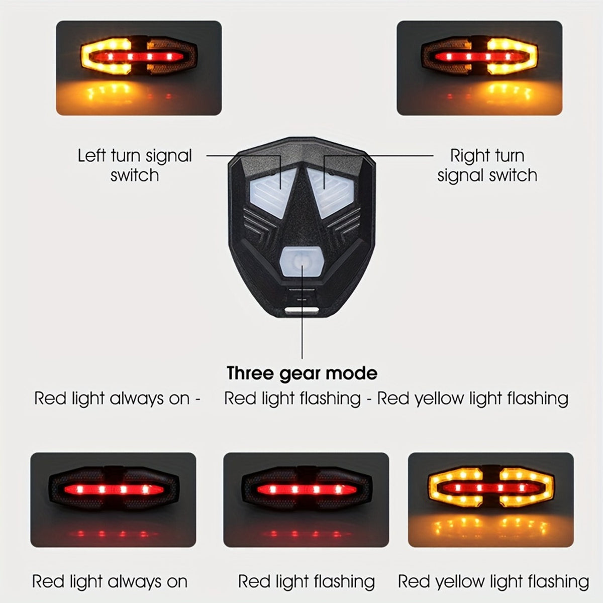Feu arrière vélo LED rechargeable USB avec clignotants et télécommande sans fil