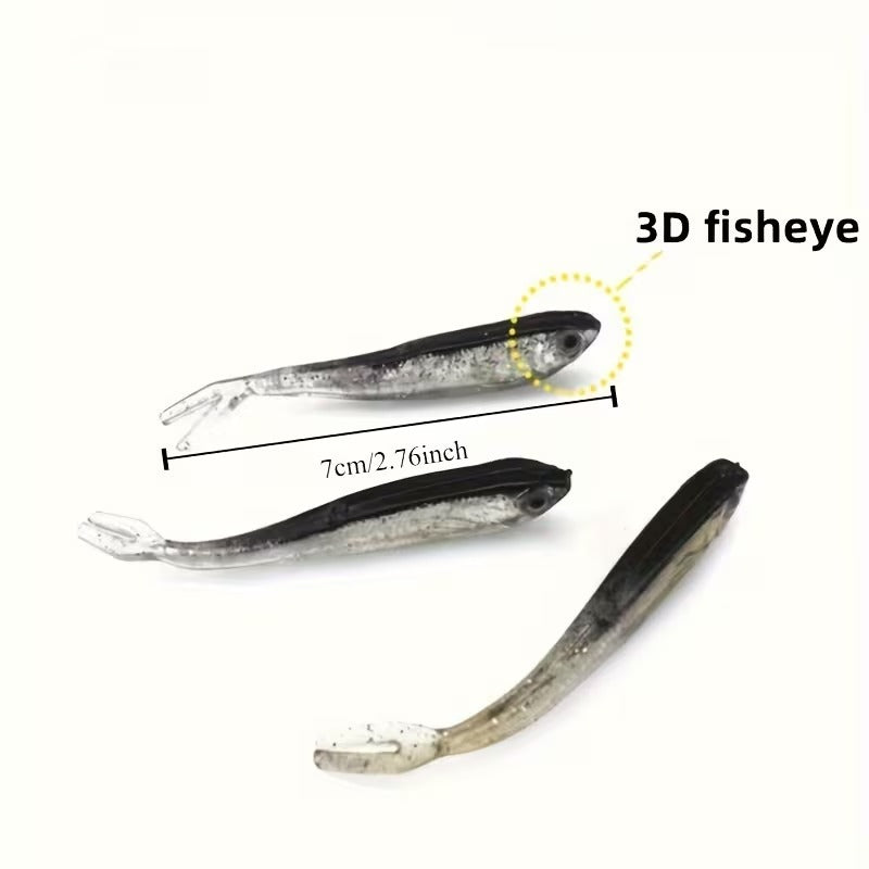 Lot de 10 Leurres Souples Poisson Réalistes 7 cm à Queue Fourchue