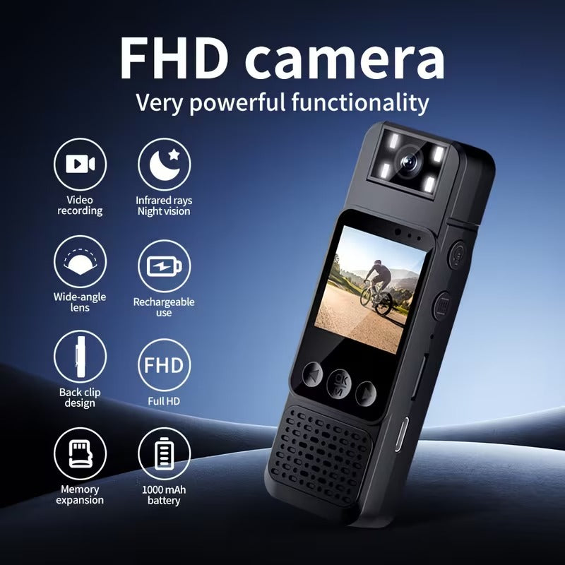 Caméra corporelle 1080P avec audio, objectif rotatif 180° et vision nocturne