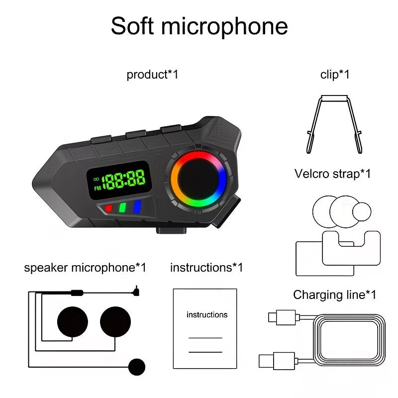 Ecouteur de Casque Sans Fil Y30A pour Moto et Vélo Électrique – Bluetooth 6.0, FM, Micro, Lumière RGB, IP65