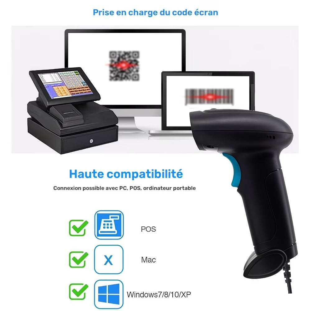 ماسح الباركود اللاسلكي ثنائي الأبعاد 2.4G بتقنية بلوتوث وUSB، قارئ QR محمول أحادي/ثنائي الأبعاد بتقنية CMOS للمتاجر والمستودعات ومحلات السوبر ماركت والدفع عبر الهاتف المحمول
