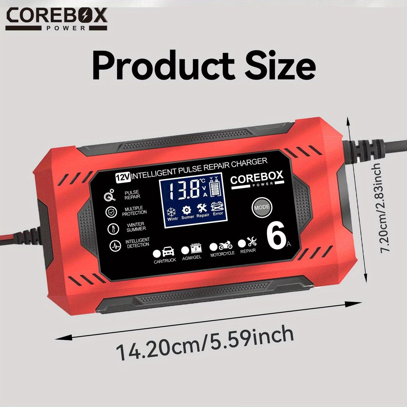Chargeur de Batterie Intelligent COREBOX 12V 6A avec Écran LCD – Prise EU
