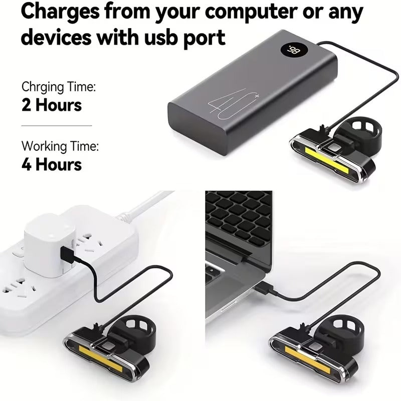Feu Arriere de Velo LED COB Rechargeable USB 3 Couleurs
