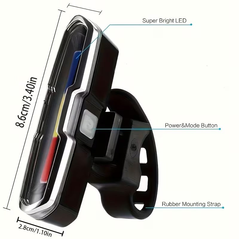 Feu Arriere de Velo LED COB Rechargeable USB 3 Couleurs