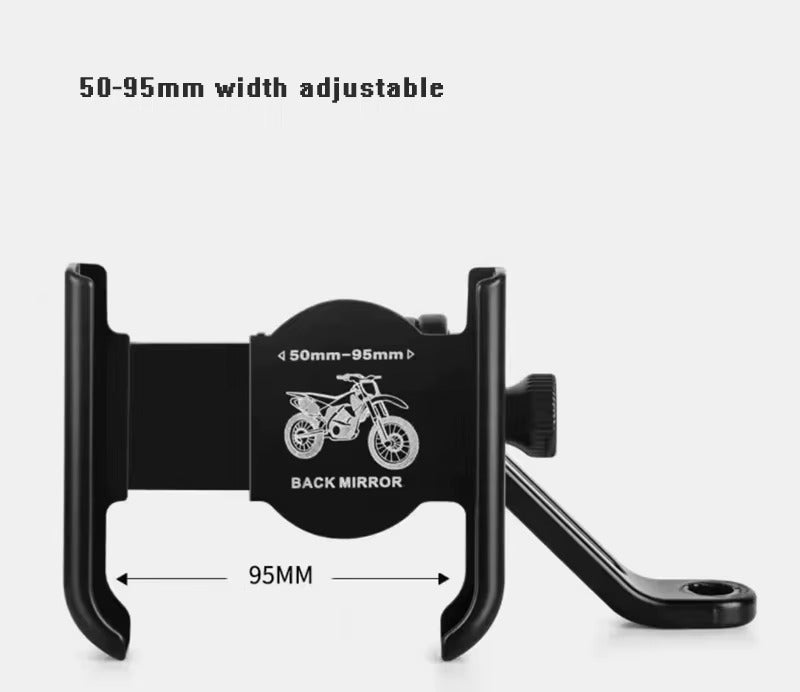 Support Téléphone Moto en Aluminium pour Fixation sur Rétroviseur – 50 à 95 mm