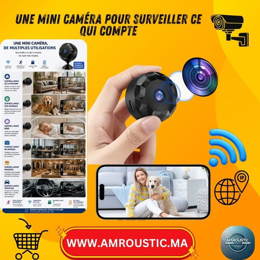 Mini Caméra WiFi Magnétique 480P Rechargeable avec Détection de Mouvement